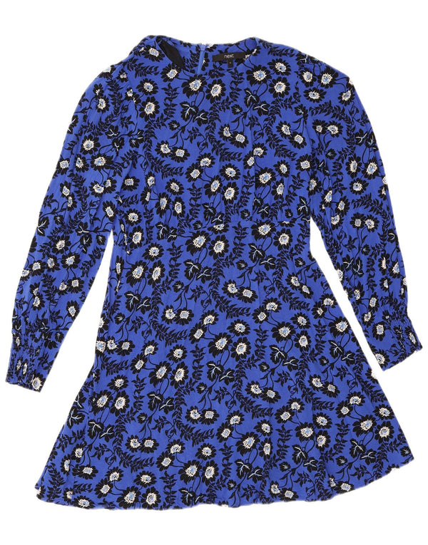 Next Damska sukienka o linii A z długim rękawem UK 8 Small Blue w kwiaty z wiskozy