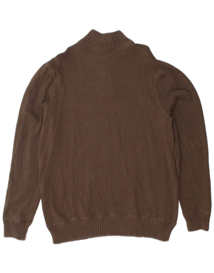 EDDIE BAUER Męski sweter zapinany na zamek, duży, brązowy, bawełniany