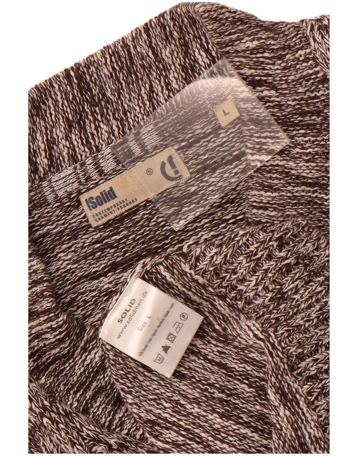 Vintage męski sweter rozpinany, duży, brązowy, nakrapiany, bawełniany