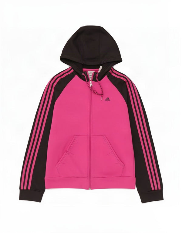 Damski sweter z kapturem i zamkiem błyskawicznym Adidas UK 14 Średni różowy poliester z blokami kolorów