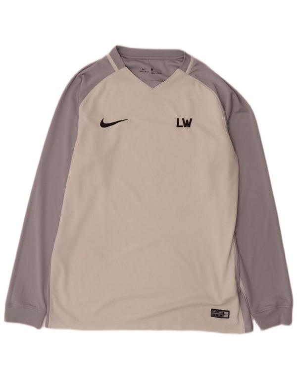 Męska koszulka Nike Dri Fit z grafiką, długim rękawem, dużym białym poliestrem w blokach kolorów