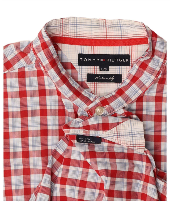 Męska koszula z krótkim rękawem TOMMY HILFIGER, duża, bawełniana w czerwoną kratę