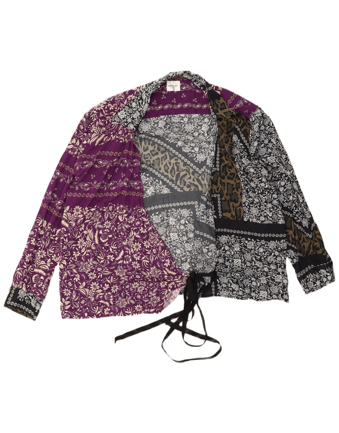 Damska kopertowa bluzka koszulowa REPLAY UK 18 XL Wielobarwna kwiatowa wiskoza