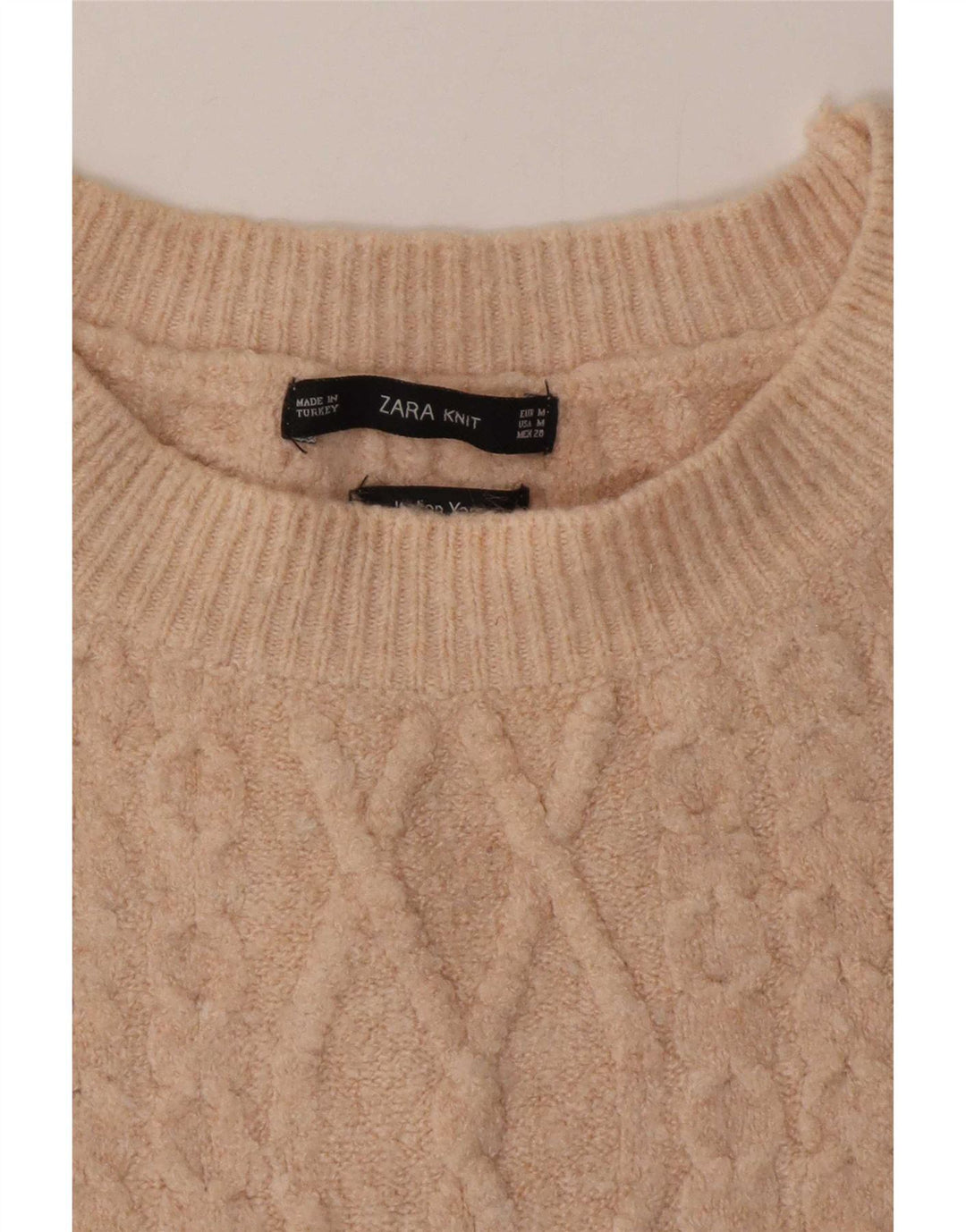 Sweter damski Zara z okrągłym wycięciem pod szyją, UK 14, średni beż