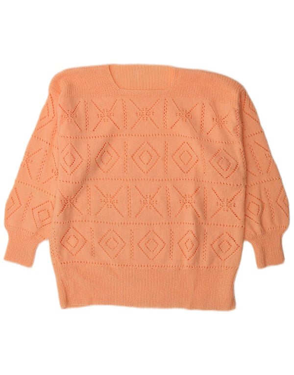 Sweter damski w stylu vintage z dekoltem w łódkę UK 16, duży pomarańczowy