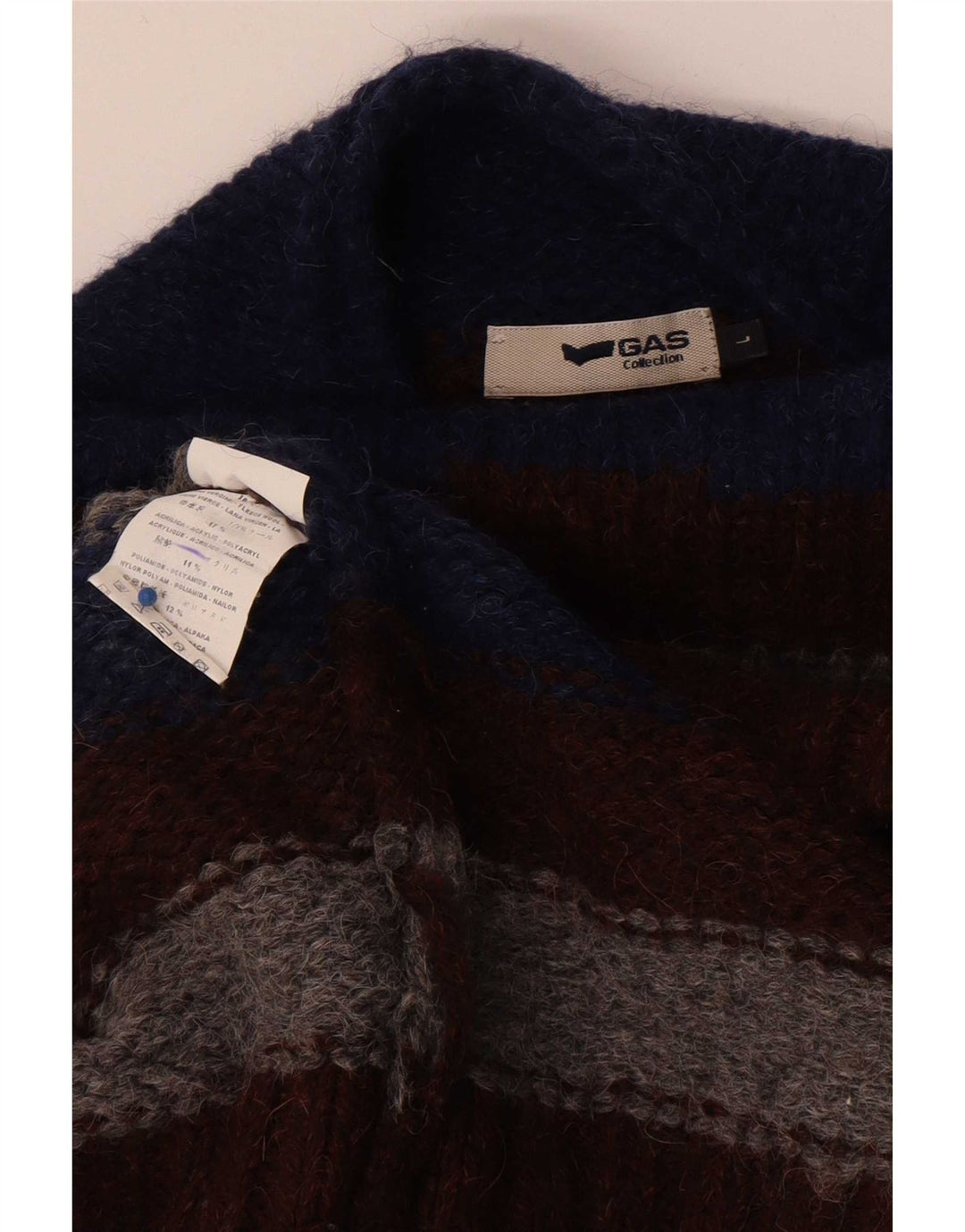 Męski sweter z golfem Gas, duży, wielobarwny, z dziewiczej wełny w paski