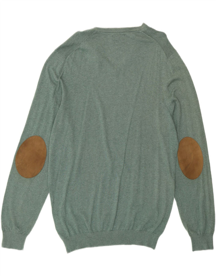 MASSIMO DUTTI Męski sweter z dekoltem w kształcie litery V, 2XL, zielony, bawełniany