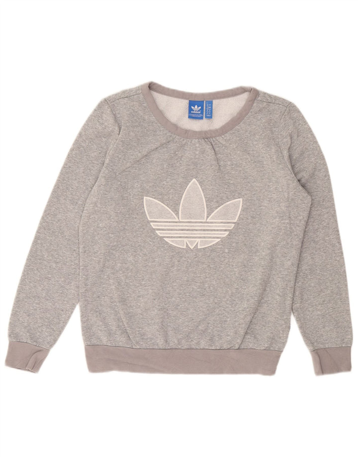 ADIDAS Womens Graphic Sweatshirt Jumper UK 12 Medium  Grey Cotton