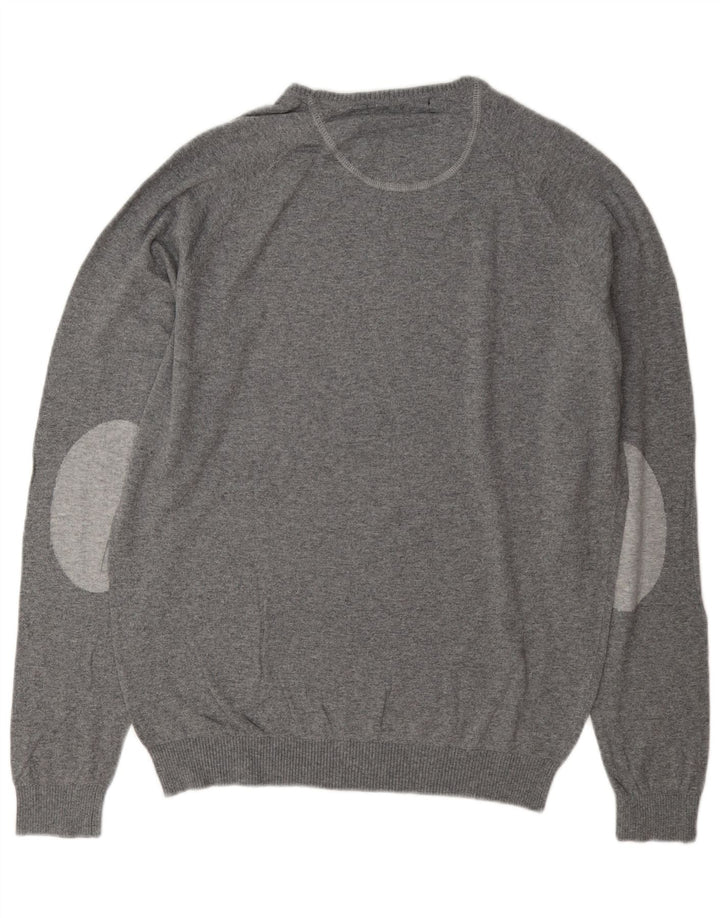 Męski sweter z okrągłym dekoltem Zara XL, szara bawełna