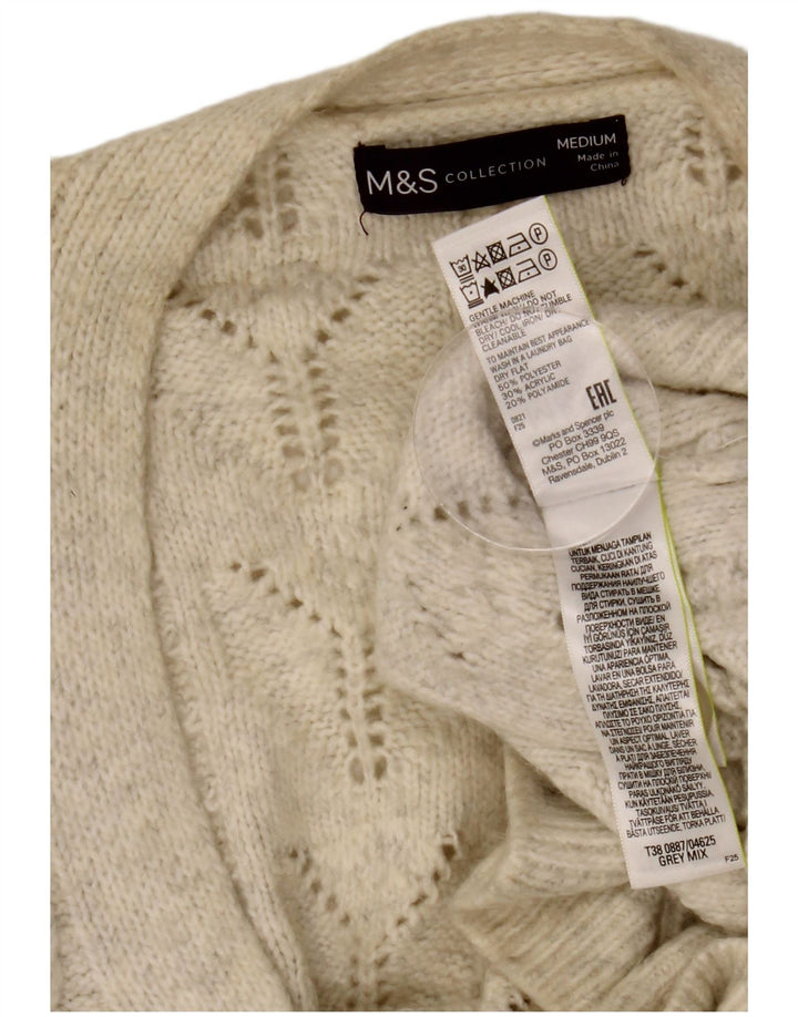 MARKS & SPENCER Damski sweter rozpinany UK 14 Średni biały poliester