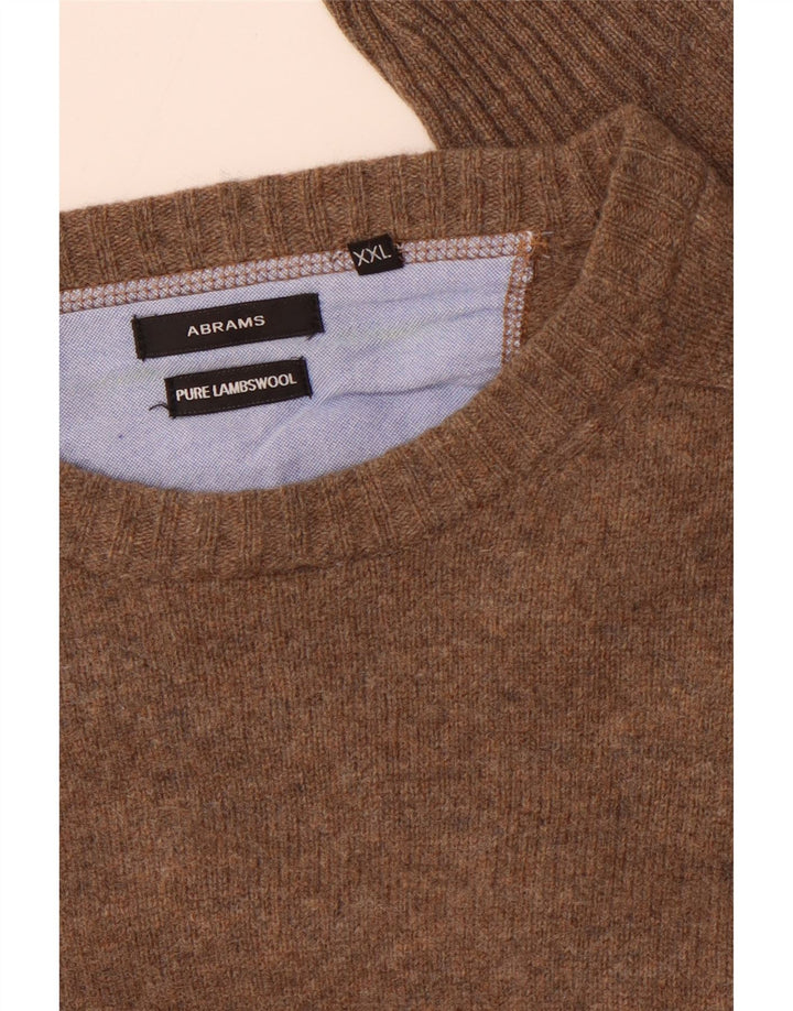 ABRAMS Męski sweter z okrągłym dekoltem 2XL Brązowa wełna owcza