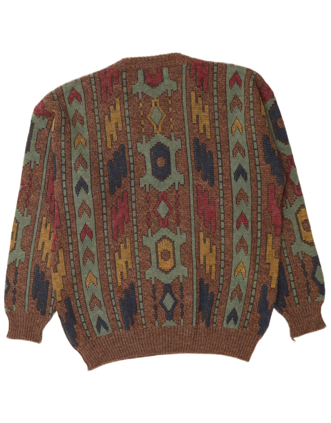 Męski sweter VINTAGE z dekoltem w kształcie litery V IT 50 Średni brązowy geometryczny