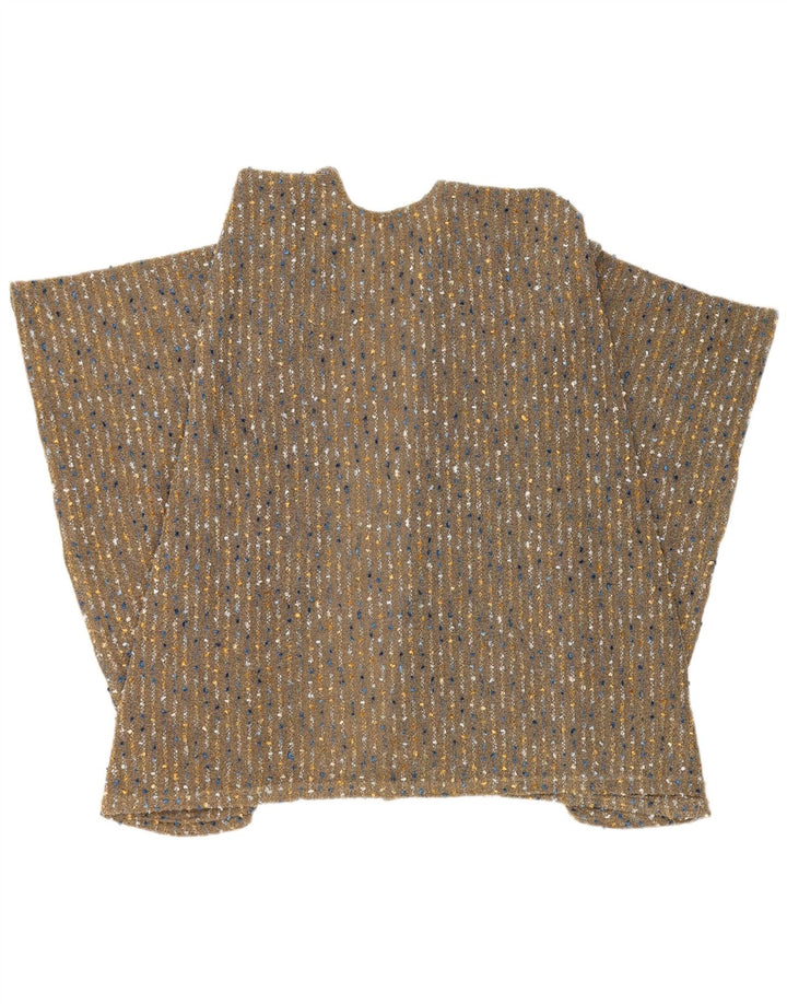 Vintage damski sweter rozpinany z peleryną, jeden rozmiar, brązowe paski