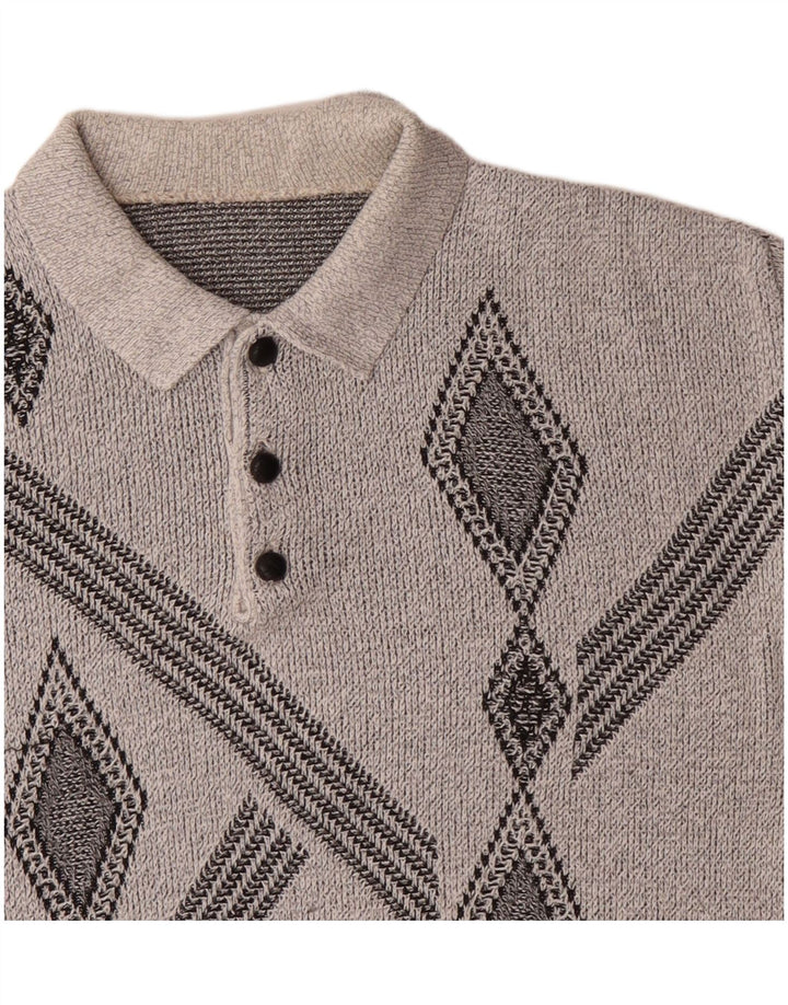 Męski sweter z golfem w stylu vintage, średnioszary, geometryczny