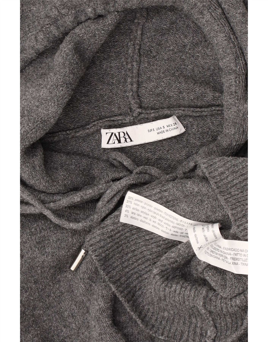 Damski sweter oversize z kapturem Zara UK 10, mały, szary poliester