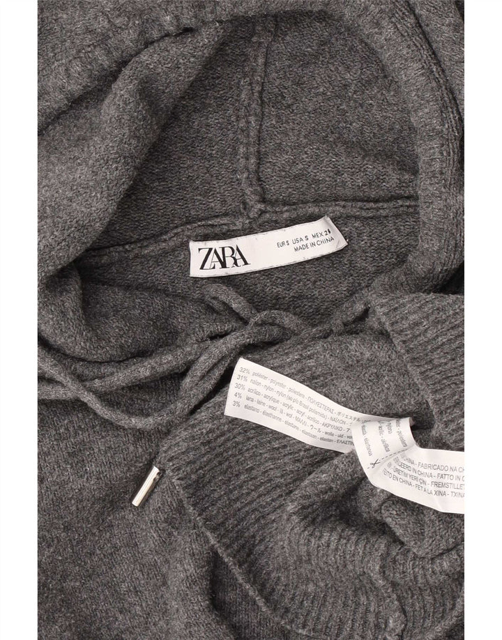 Damski sweter oversize z kapturem Zara UK 10, mały, szary poliester