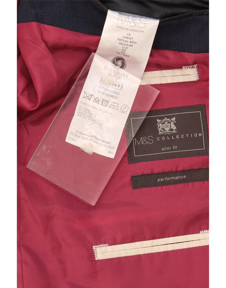 MARKS & SPENCER Mens Slim Fit 2 Button Blazer Jacket EU 52 XL Navy Blue Vintage Marks & Spencer and Second-Hand Marks & Spencer from Messina Hembry 