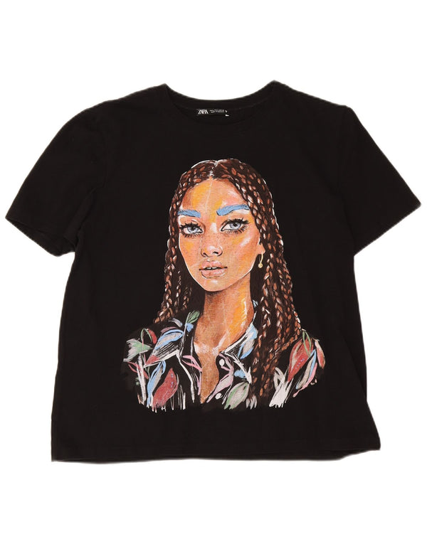 Damska koszulka z grafiką Zara Top UK 16, duża czarna bawełna