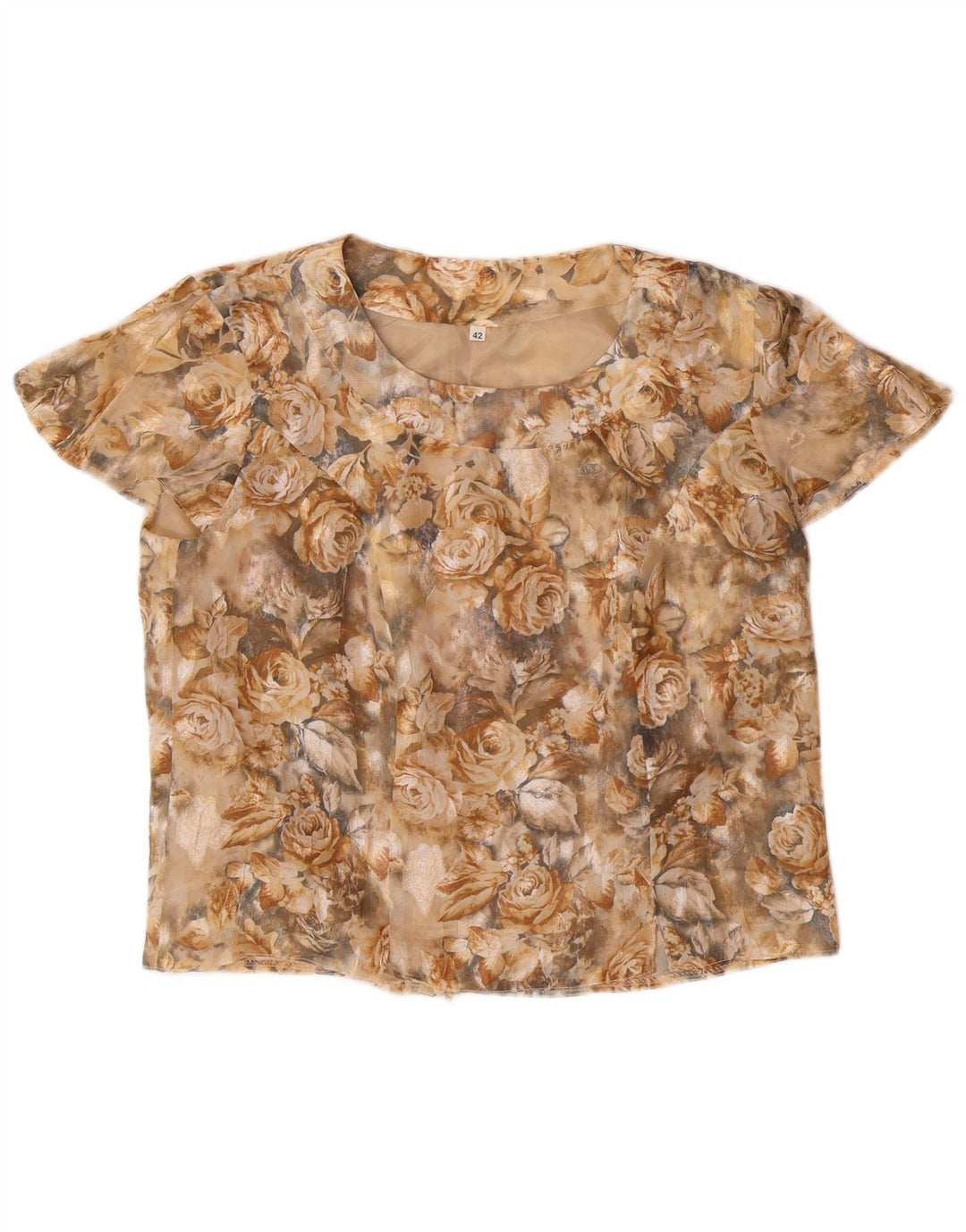Damska bluzka typu Crop Top IT 42 w stylu vintage, w kolorze średniego beżu, w kwiaty