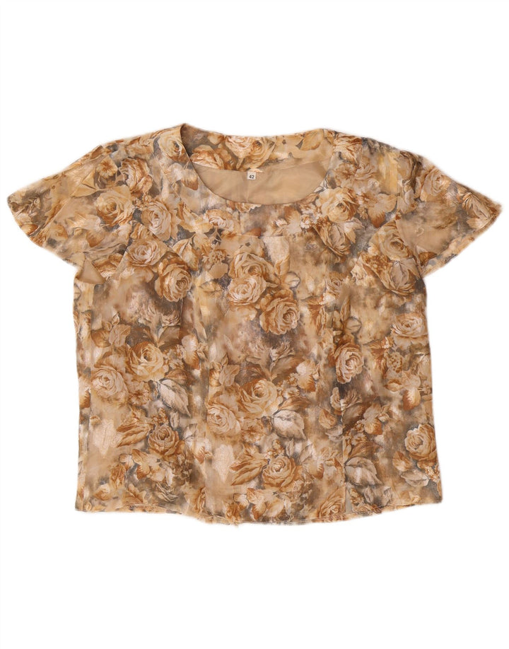 Damska bluzka typu Crop Top IT 42 w stylu vintage, w kolorze średniego beżu, w kwiaty