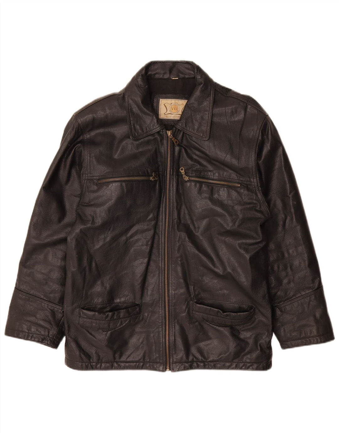 Vintage męska kurtka skórzana UK 38 średniej czarnej skóry