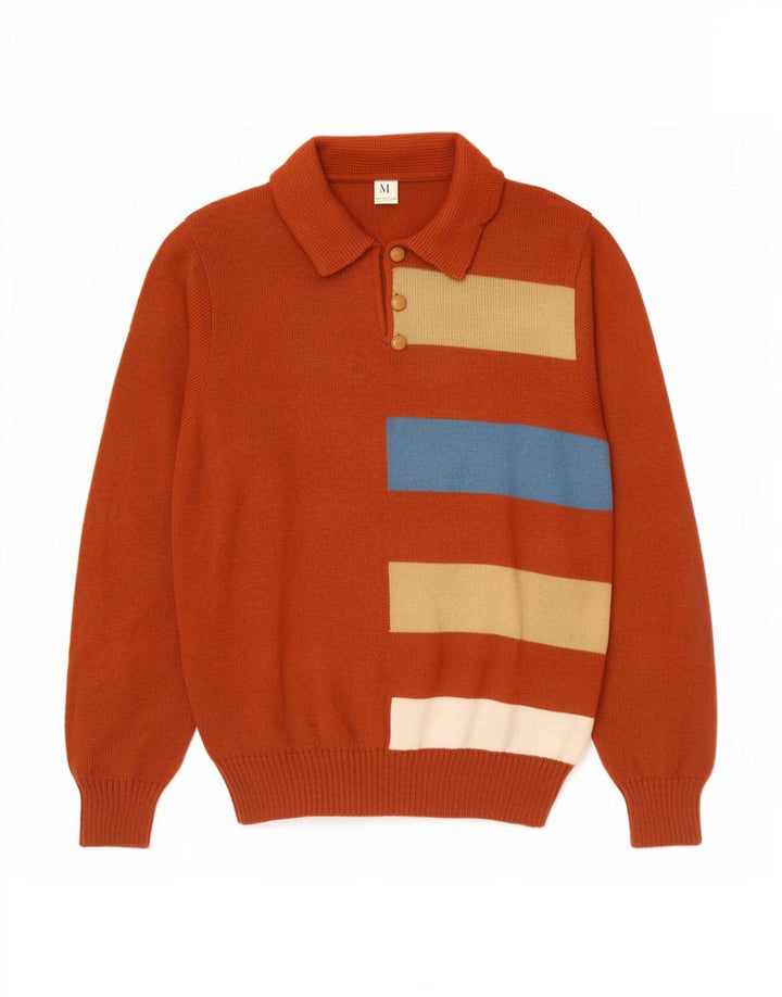 Vintage męski sweter polo IT 50 w średnie brązowe paski