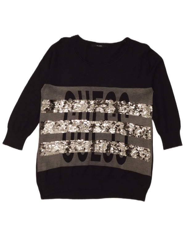 Damski sweter oversize z grafiką z dekoltem w łódkę Guess, UK 6 XS, czarny