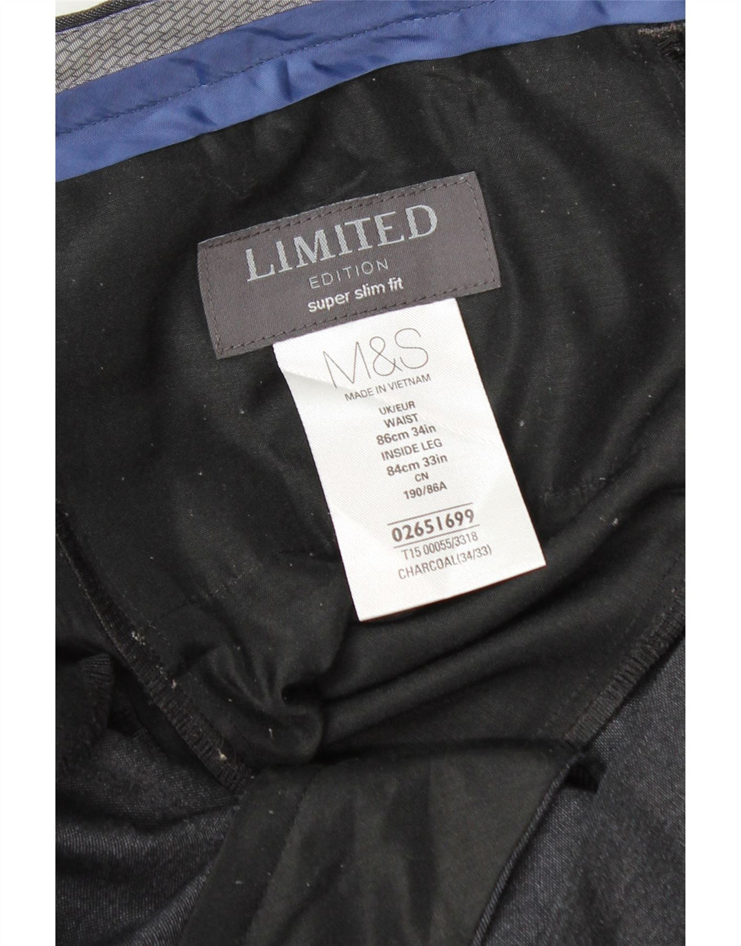 Marks & Spencer Męskie spodnie garniturowe Super Slim Fit W34 L33 Szary poliester