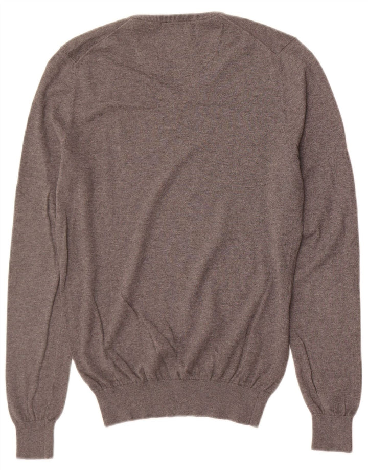 Męski sweter Massimo Dutti z dekoltem w kształcie litery V, mały, szary, bawełniany