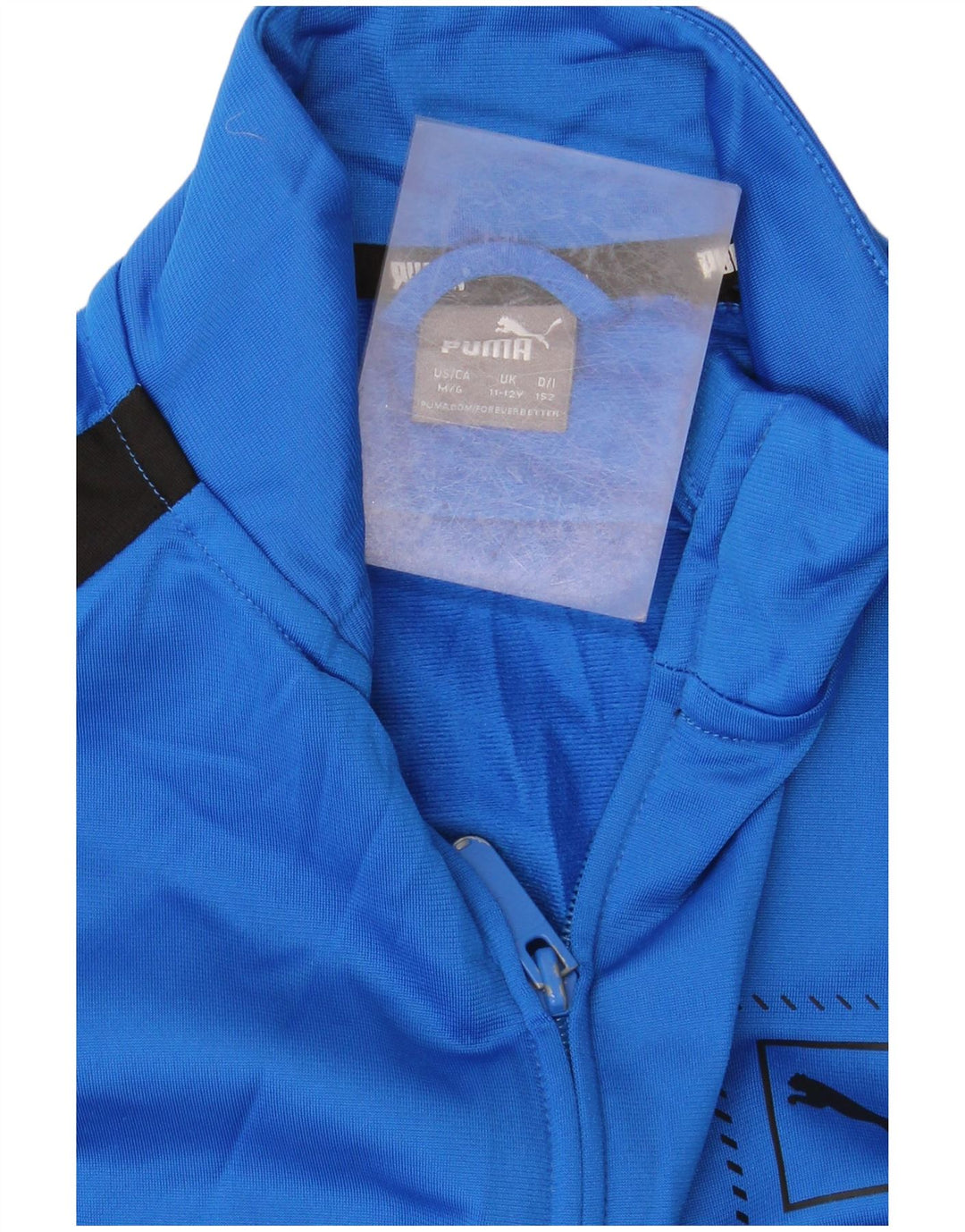 Chłopięca kurtka dresowa z grafiką PUMA, 11-12 lat, niebieska z blokami kolorów