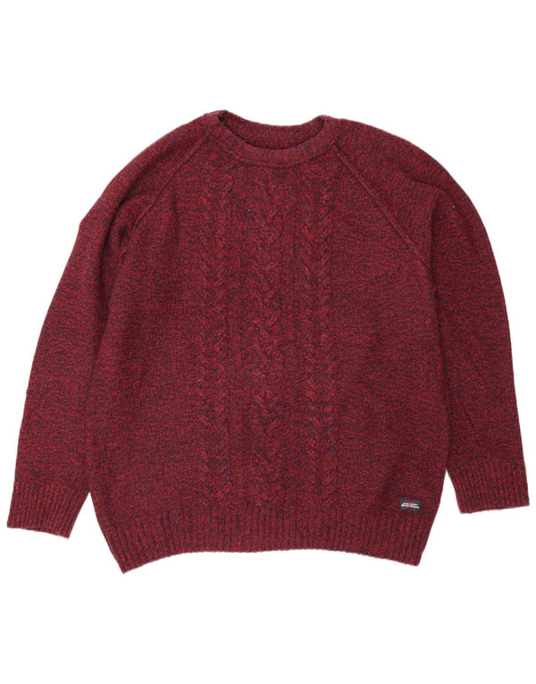 Męski sweter Superdry z okrągłym dekoltem 2XL Burgundowy, nakrapiany wełniany klasyczny