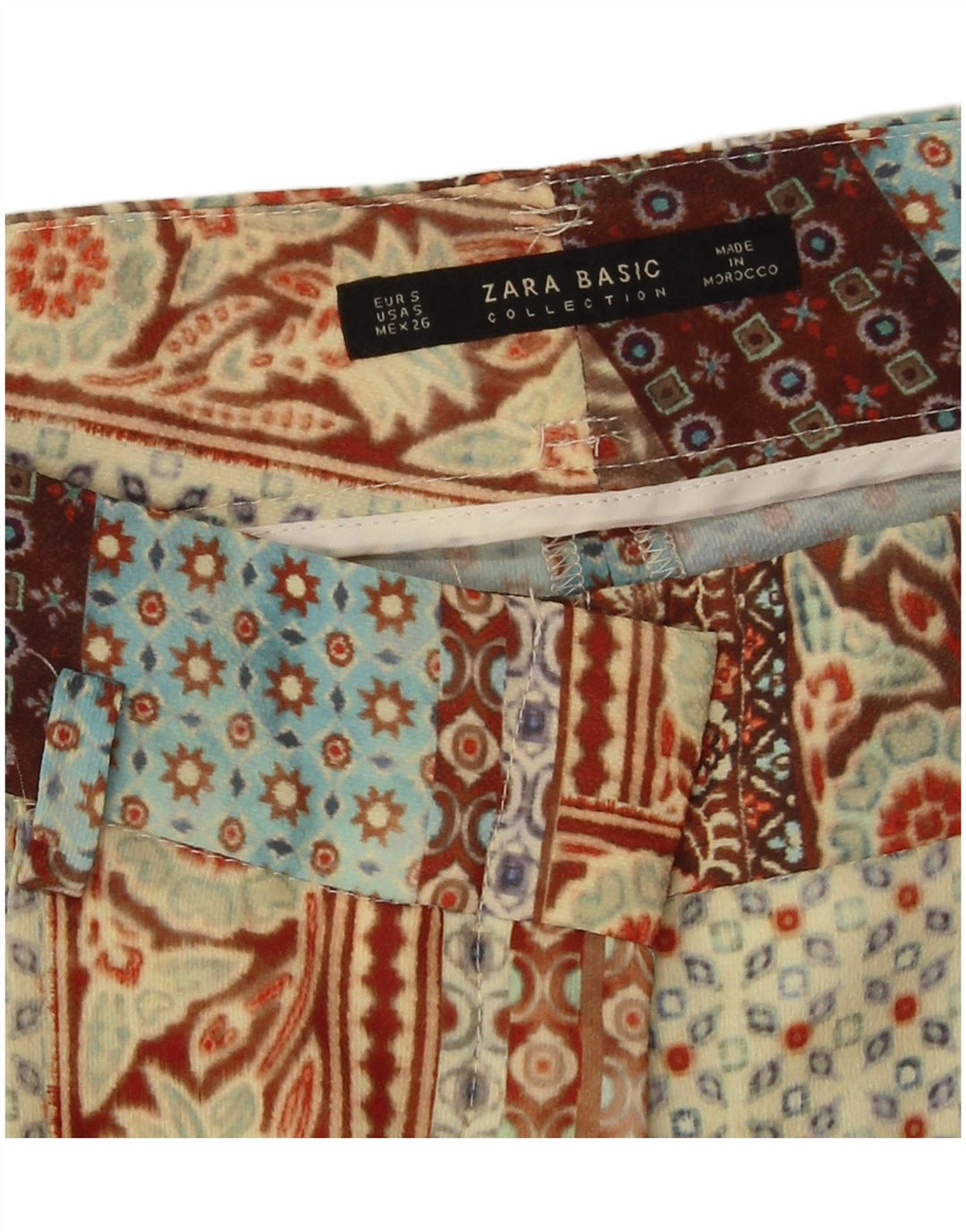 Proste spodnie damskie Zara z wysokim stanem, małe W28 L31, beżowy patchwork