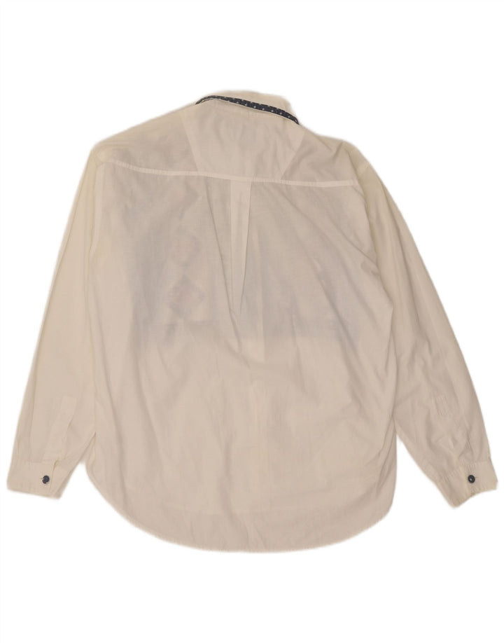 Damska bluzka koszulowa oversize w stylu vintage UK 14 Średnia biała geometryczna bawełna