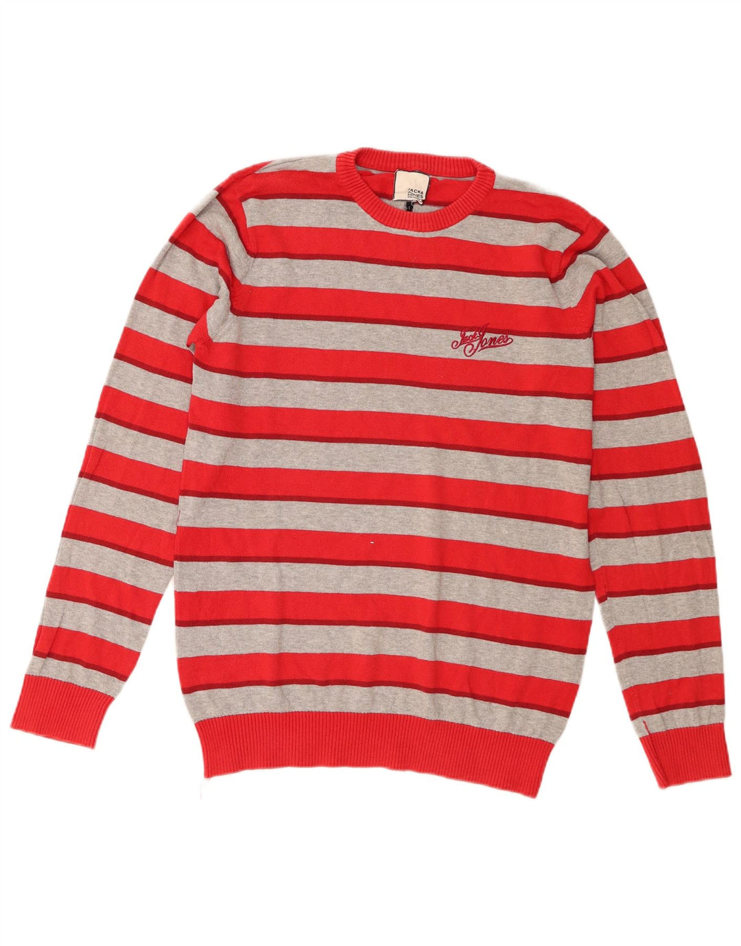 Męski sweter Jack & Jones o regularnym kroju z okrągłym dekoltem, w małe czerwone paski