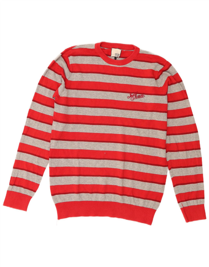 Męski sweter Jack & Jones o regularnym kroju z okrągłym dekoltem, w małe czerwone paski