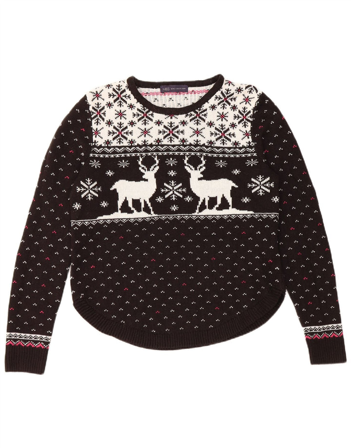 Marks & Spencer Damski sweter z okrągłym dekoltem UK 14 Średni czarny Boże Narodzenie