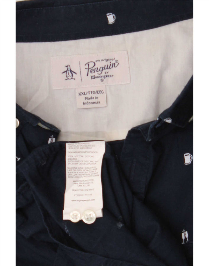 Koszula męska Penguin w abstrakcyjny wzór 2XL, granatowa, bawełniana