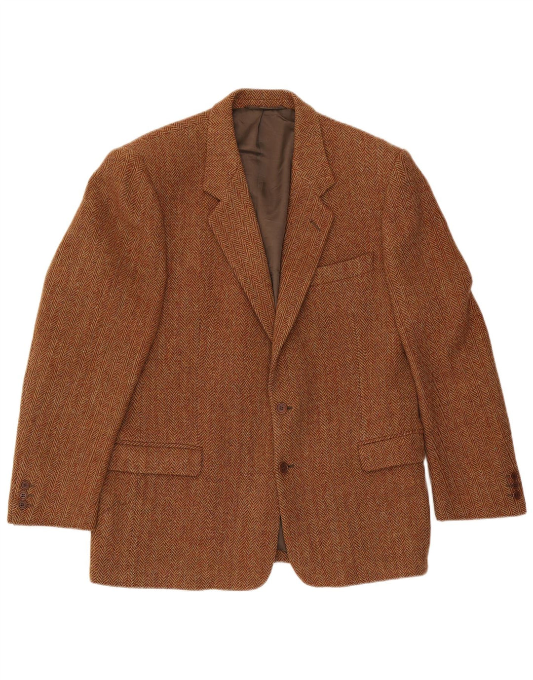 Męska marynarka zapinana na 2 guziki Harris Tweed IT 54 2XL Brązowa wełna w jodełkę