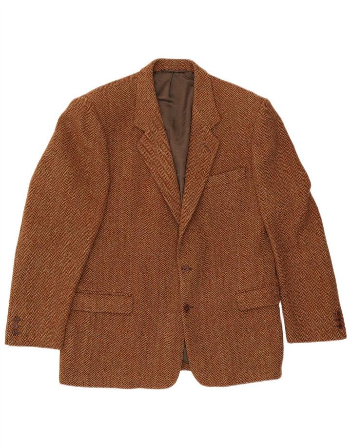 Męska marynarka zapinana na 2 guziki Harris Tweed IT 54 2XL Brązowa wełna w jodełkę