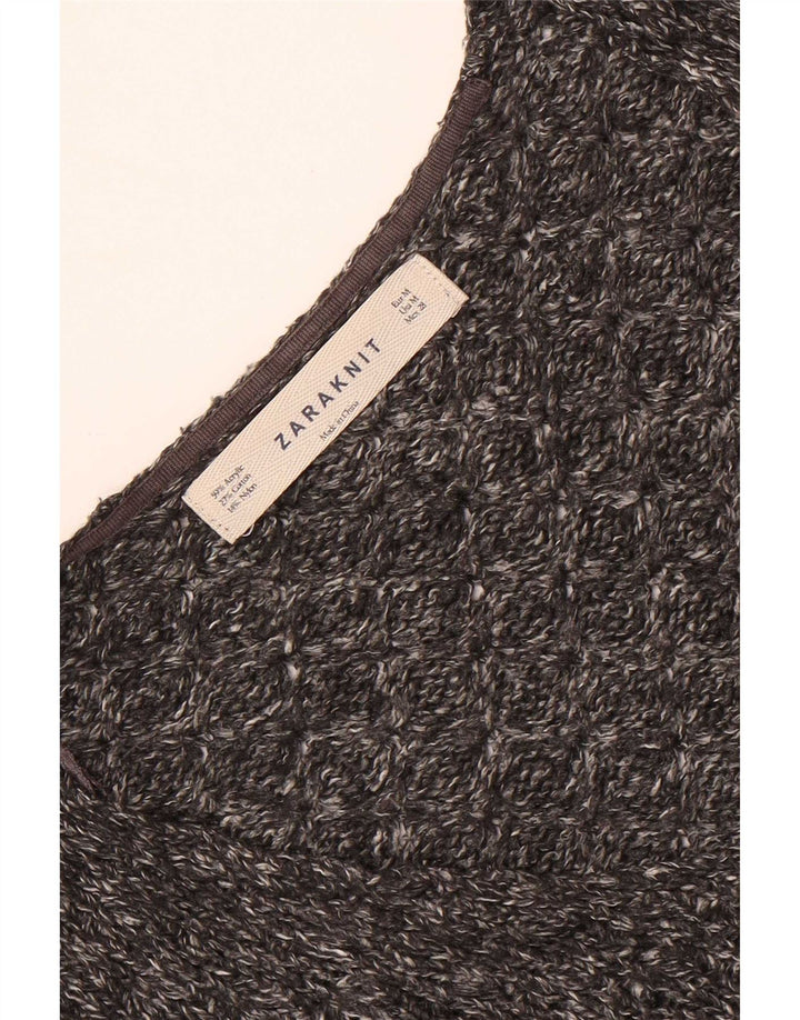 Damski sweter Zara Crop Oversize z dekoltem w kształcie litery V, UK 14, średni szary, nakrapiany