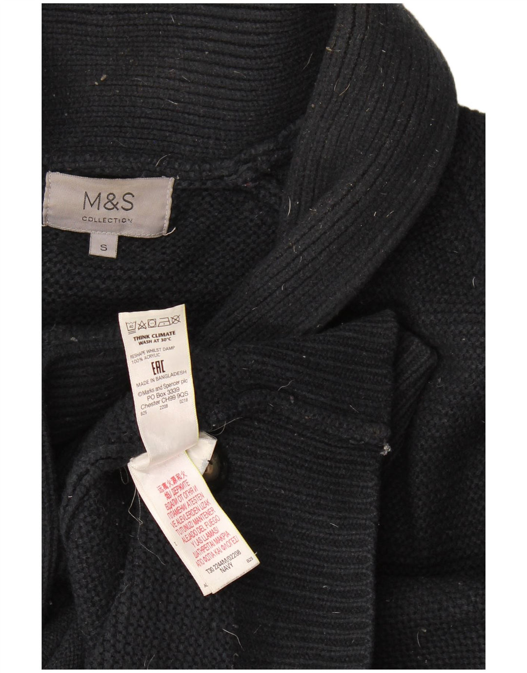 Marks & Spencer Męski sweter rozpinany, mały, granatowy, akrylowy