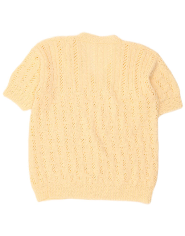 Sweter damski w stylu vintage z krótkim rękawem i dekoltem w kształcie litery V, UK 18 XL, beżowy