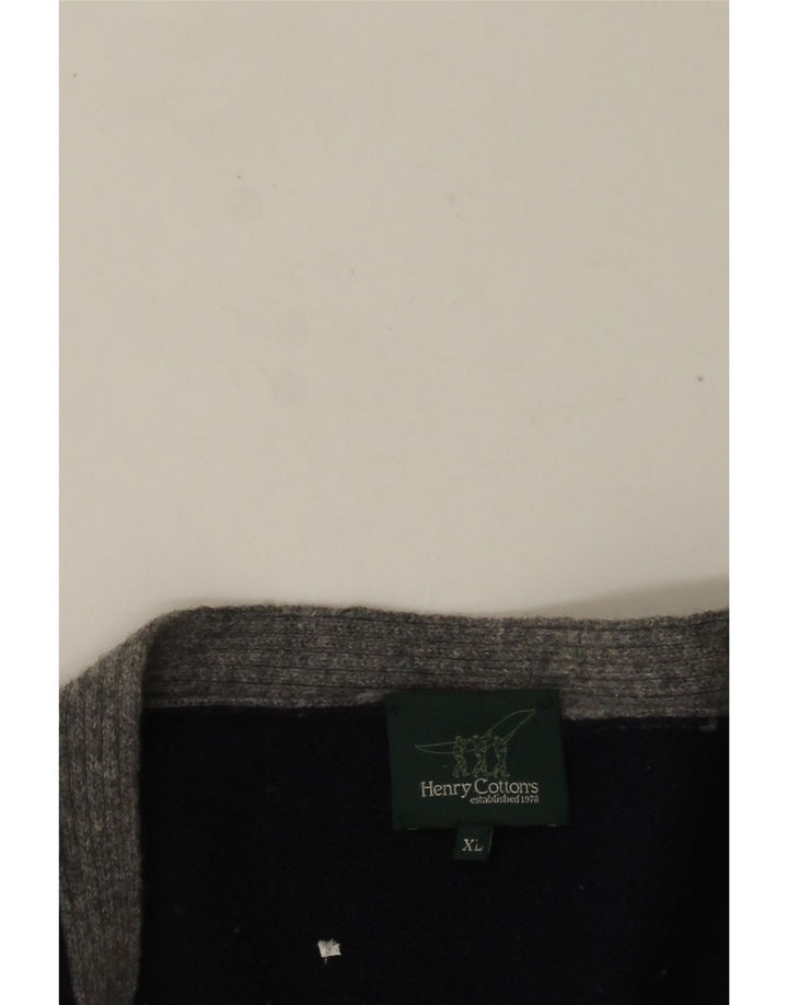 HENRY COTTONS Męski sweter rozpinany XL, granatowy, z blokami kolorów