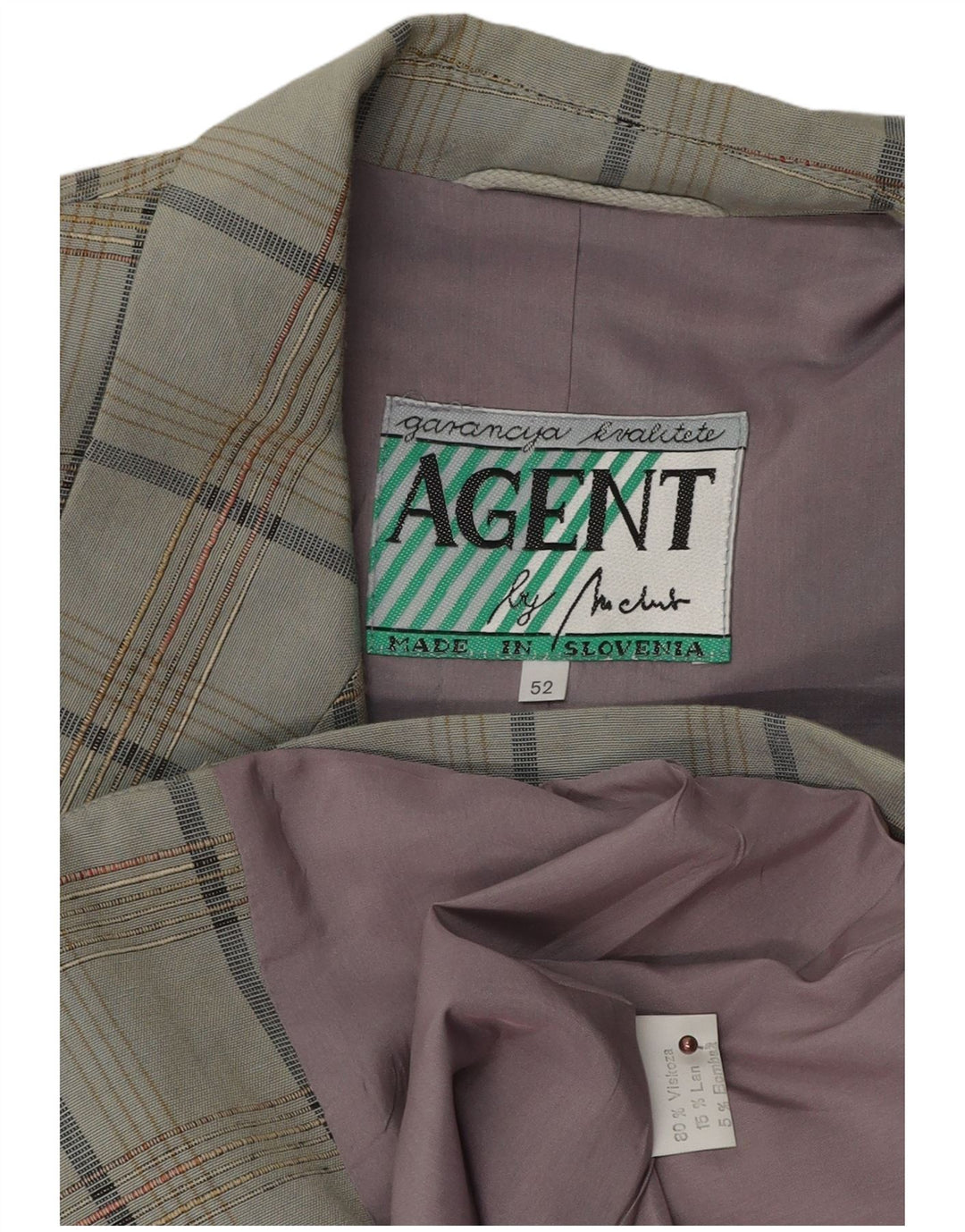 Męska marynarka zapinana na 2 guziki VINTAGE IT 52 XL Szara wiskoza w kratkę