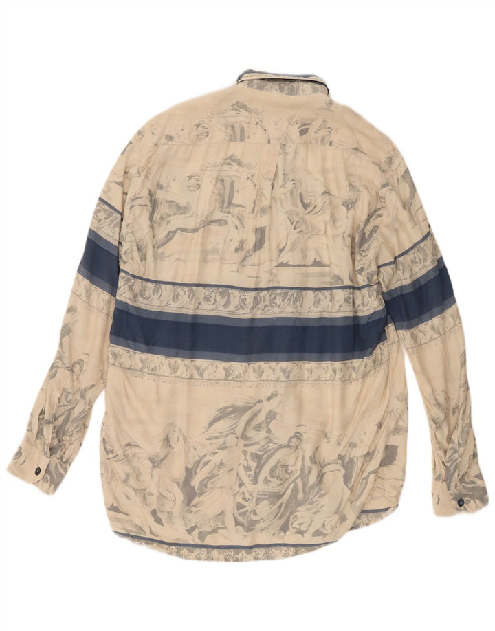 Koszula męska w stylu vintage w abstrakcyjny wzór, wiskoza w średnim beżowym kolorze