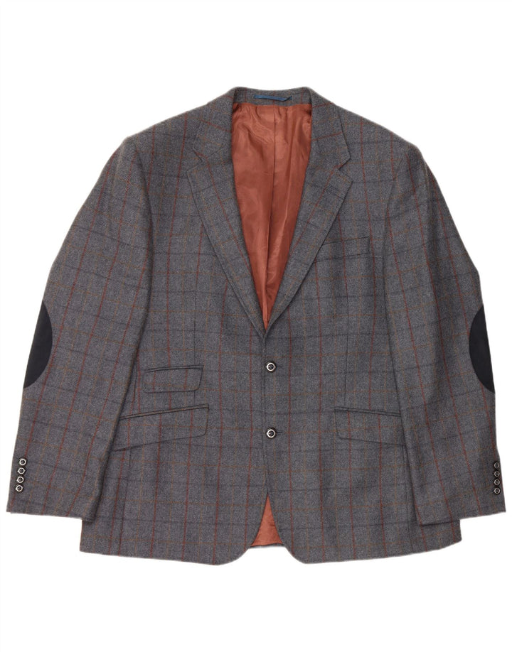 Męska marynarka zapinana na 2 guziki Woolrich UK 48 4XL Szara wełniana kratka