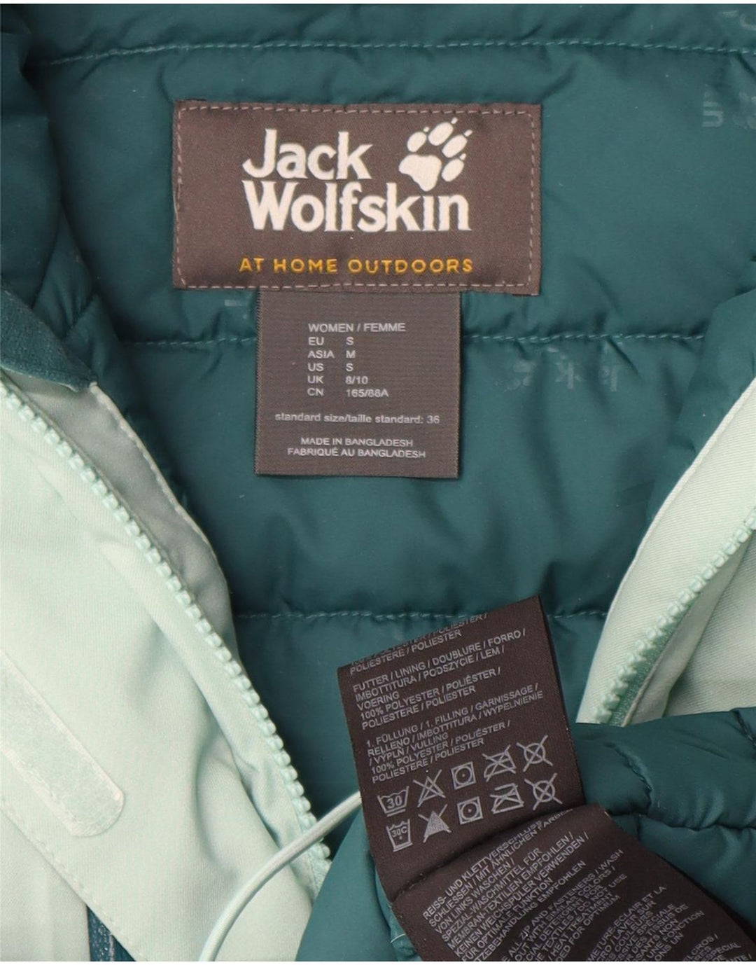 Damska kurtka z kapturem, oversize, wyściełana Jack Wolfskin, UK 8/10, mała zielona