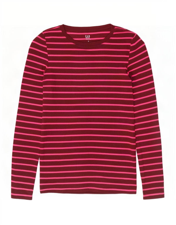 Gap Womens Top Long Sleeve UK 10 Small Burgundy Striped Cotton