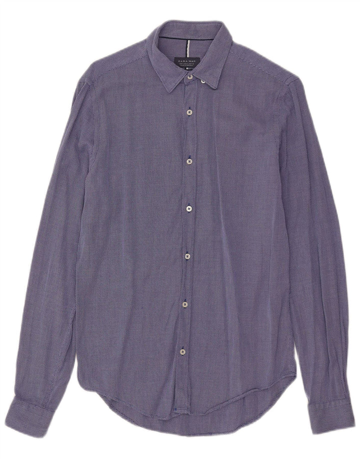 Koszula męska Zara Slim Fit, mała, niebieska, bawełniana w cętki