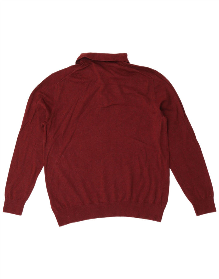 Marks & Spencer Męski sweter polo, średni bordowy, bawełniany